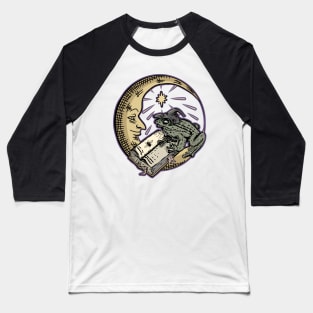 Witchy Cottagecore Frog, Spell Book and Moon Baseball T-Shirt